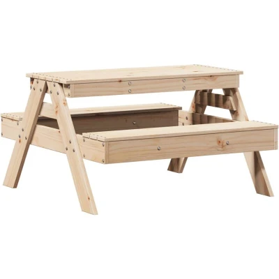 Image of vidaXL Kids Picnic Table Solid Pine Wood Garden/Outdoor Children’s Bench w/Ventilated Seating, Brown, 88x97x52 cm, Ages 2 8