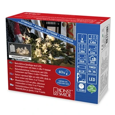 Image of Konstsmide LED Decorative Fairy Lights Acrylic Stars/Battery Operated 4X AA 1.5 V (Not Included) / 6 Hours and 9 Timer 40 Warm White Diodes/Transparent Cable
