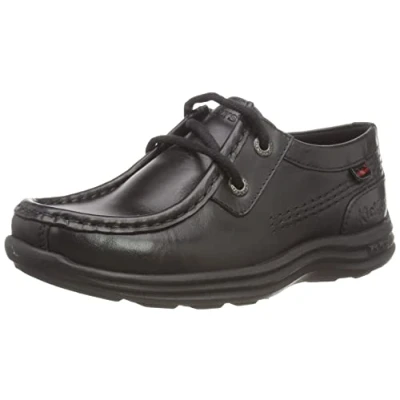 Image of Kickers Junior Boy&#039;s Reason Moc Toe Leather School Shoes, Black, 1 UK