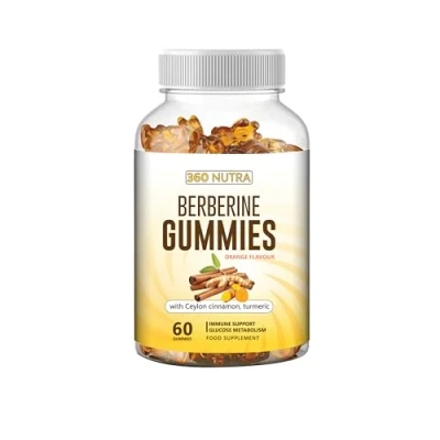 Image of Berberine Supplement Gummies with Ceylon Cinnamon &amp; Turmeric for Immune Support Organic Glucose Delicious Orange Flavor 60