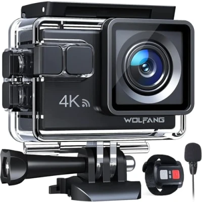 Image of WOLFANG Action Camera 4K 20MP GA100, Waterproof 40M Underwater for Snorkeling, EIS Stabilization WiFi 170 Wide Angle Helmet Vlogging with External Microphone, Remote Control