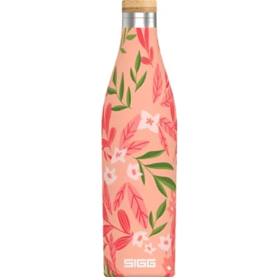 Image of SIGG Insulated Water Bottle Meridian Leakproof Extra Slim BPA Free Plastic Double Walled 18/8 Stainless Steel Bamboo Screw Top Pink 0.5 L