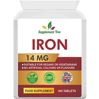 Image of Iron Tablets High Strength 14mg 365 Vegan (One Year Supply) Contributes to The Reduction of Tiredness &amp; Fatigue Supplements for Men Women Easy Swallow Pills UK Made