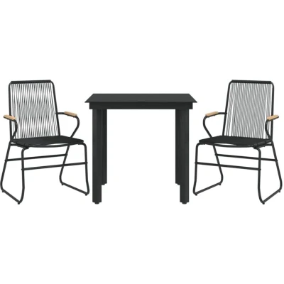 Image of vidaXL 3 Piece Garden Dining Set Black PVC Rattan
