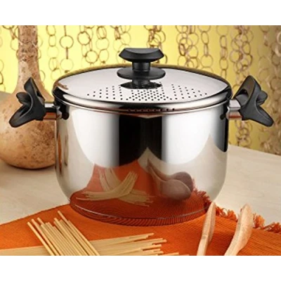 Image of Stainless Steel Pasta Pot Spaghetti with Locking Strainer Lid 22 cm Induction