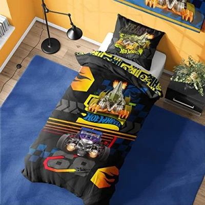 Image of Hot Wheels Single Duvet Cover Bone Shaker 68 Design Official Reversible Bedding Set with Pillowcase Polycotton Ideal For Car Mad Kids