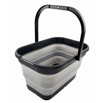 Image of SAMMART 12L Collapsible Rectangular Handy Basket/Bucket (Black/Alloy Grey)