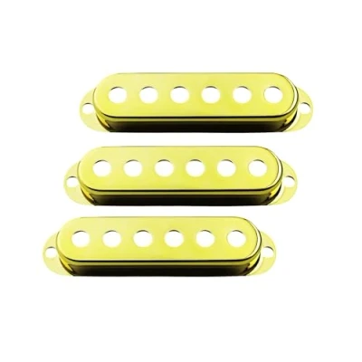 Image of Guyker 3Pcs Single Coil Guitar Pickup Covers (52mm Pole Spacing), Copper Mounting Ring Set Accessories Replacement Part, (PS001, Gold)