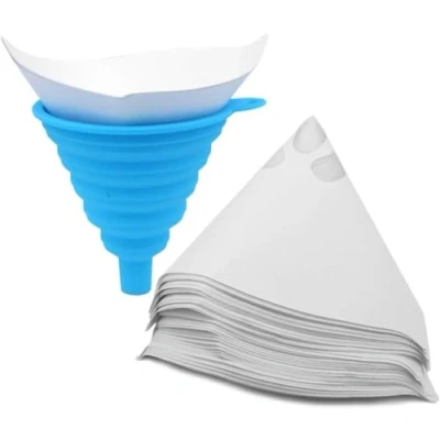 Image of Wandou 200pcs Paint Strainer Filter 100 Mesh Disposable Nylon Conical Paper Purifying Cup Strainers with 1 Pcs Silicone Folding Funnel