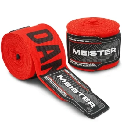 Image of Meister Adult 180&quot; Semi Elastic Hand Wraps for MMA &amp; Boxing (Pair) Danger Red
