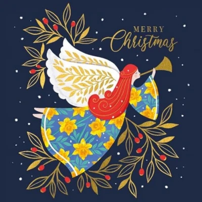 Image of Marie Curie Charity Angel in Flight Christmas Cards 10 Pack 14x14cm With Envelopes Die Cut Box 100% FSC Board Made UK