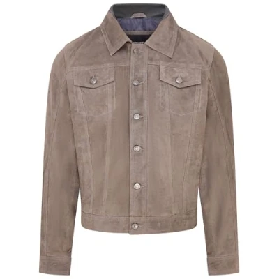 Image of Mens Goat Suede Jeans Jacket Trucker Casual Denim Leather Shirt