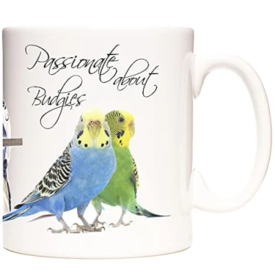 Image of Budgerigar Photo Mug, Passionate About Budgies. Lovely Ceramic Gift Mug Featuring Cute