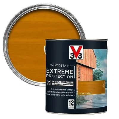 Image of V33 Extreme Protection Woodstain Teak 2.5L 12 Year Guarantee Anti Humidity Barrier with UV Filters Resistant to Temperature Variations Reinforced Resin Formula Only 2 Coats Needed