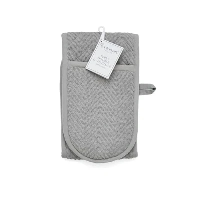 Image of Cooksmart Chevron Double Oven Gloves Heat Resistant British Designed Modern Mitt &amp; Potholder for Home Cooking Maximum Protection Kitchen