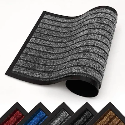 Image of Hafaa Door Mat 80x150 Cm, Indoor &amp; Outdoor Heavy Duty Rubber Mats Dirt Trapper Non Slip Washable Barrier Floor Entrance Rug Shoes Scraper Super Absorbent Front Doormats Rug, Grey