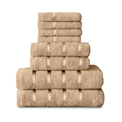 Image of GC GAVENO CAVAILIA 8 Piece Towel Bale Set, Quick Dry Highly Absorbent Cotton Sets Bathroom, Natural Towels 450 GSM, 4x Face 2x Hand Bath