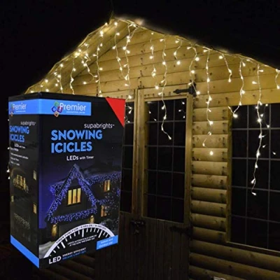 Image of 5.8m (240 LED) Premier Outdoor LED Icicle Christmas TIMER Lights Warm White