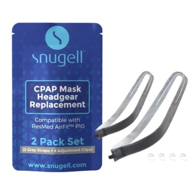 Image of Replacement Headgear Strap for ResMed AirFit P10 Nasal Pillow CPAP Mask by Snugell Gray (2 Pack) with 4 Adjustment Clips Durable Premium Material