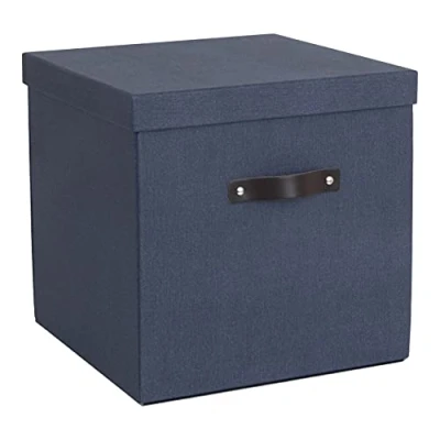 Image of Bigso Box of Sweden Foldable Storage for Home and Office Canvas Wardrobe Organiser with Lid Spacious Cube Clothing Accessories Blue