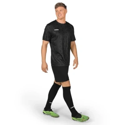 Image of FORZA Men&#039;s Goalkeeper Kit [XS XXL] Complete Football Set with Short Sleeve Jersey, Shorts &amp; Knee High Socks (UK, Alpha, XS, Regular, Black)