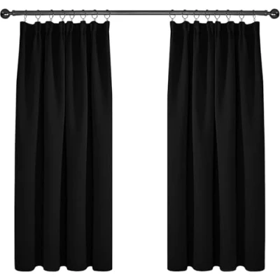 Image of Deconovo Super Soft Curtains Thermal Insulated Pencil Pleat Blackout for Livingroom 46 x 54 Black Two Panels