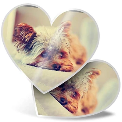 Image of 2 x Heart Stickers 7.5 cm Yorkshire Terrier Puppy Dog Fun Decals for Laptops,Tablets,Luggage,Scrap Booking,Fridges, #15621