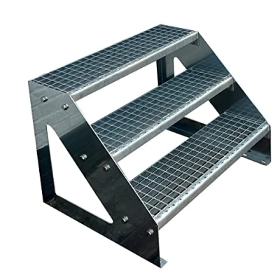 Image of Premium Steel Grating 3 Steps Freestanding Stringboard Fully Galvanised Dimensions (L x W H) 63 cm 120 57 Weatherproof and Corrosion Protected
