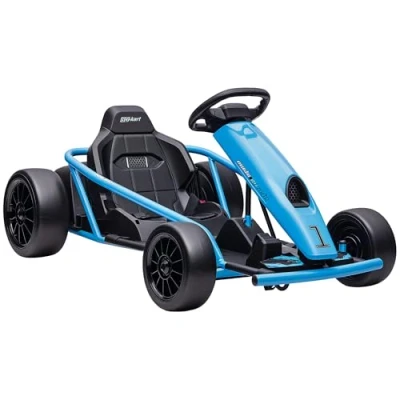 Image of HOMCOM 24V Electric Go Kart for Kids, Drifting Ride On Racing with Slow Start, Music, Horn Honking and Safety Belt, 8 12 Years Old, Blue