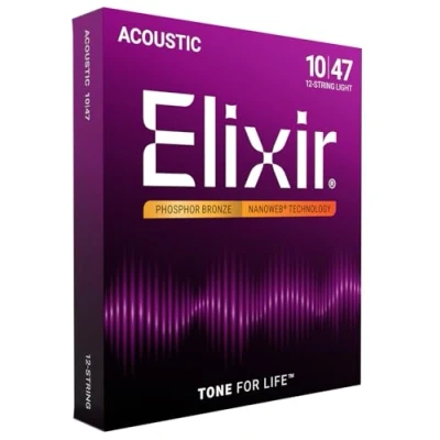 Image of Elixir 16152 Strings Phosphor Bronze 12 String Acoustic Guitar w NANOWEB Coating, Light (.010 .047)