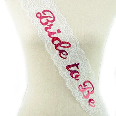 Image of SHATCHI Bride to BE Sash White Lace Hen Night Out Bridal Shower Wedding Fancy Dress Accessory Party Decoration, One Size Fit All