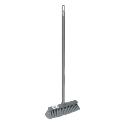 Image of HOMESHOPA Sweeping Broom Brush, Floor Scrubbing Brush with Long Handle, Soft Bristle Cleaning for Kitchen/Bathroom, Deck, Patio, Laminate, Vinyl or Wooden (Grey)