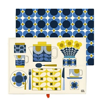 Image of Orla Kiely Vase Flower Print Set of 2 Tea Towels for Kitchen Blue/Multi 100% Cotton