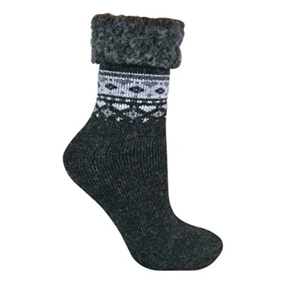 Image of Sock Snob Ladies Turn Over Top Warm Thermal Winter Nordic Wool Blend Home Bed Socks (4 8 uk, 10 Black)