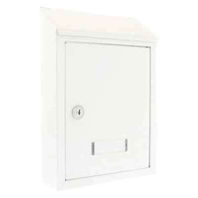 Image of Burg Wachter MB09 Avon Rear Entry Wall Mounted Galvanised Steel Lockable Weatherproof Post Box White 21x30x7cm