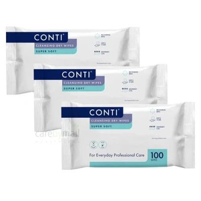 Image of Conti Supersoft Large Patient Cleansing Dry Wipes (3 Packs of 100 Wipes)