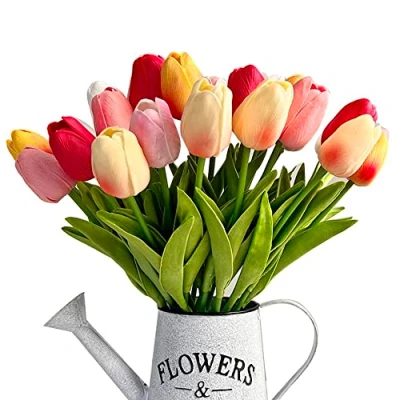Image of 24pcs Multicolor Artificial Tulip Latex Real Touch for DIY Bouquets Wedding Party Bridal Baby Shower Home Decor