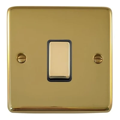 Image of G&amp;H Brassware CB301 2 Way One Gang Polished Brass Light Switch Metal Rocker and Black Inserts