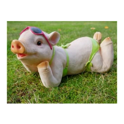 Image of My Square Mile Resin Pig Ornament Statue Sculpture, Hand Painted, Garden Novelty Gift, Indoor and Outdoor Use (Pig In Bikini)