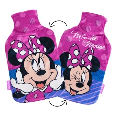 Image of Disney Reversible Hot Water Bottles Minnie Mouse Plush Cover Natural Rubber 2L Capacity Design