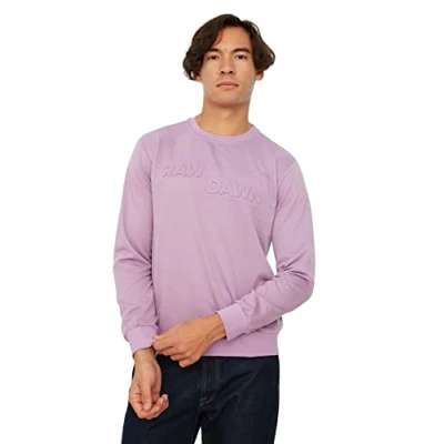 Image of Trendyol Men&#039;s Crew Neck With Slogan Regular Sweatshirt, Lila, XL UK