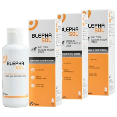 Image of 3 x Blephasol Micellar Eyelid Cleansing Lotion Effective and Gentle for Make Up Removal, Inflamed Sensitive Eyelids Soap &amp; Alcohol Free Pack of 100ml