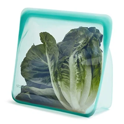 Image of Stasher Stand Up Bag Mega (Aqua) Reusable Sandwich Bags For Travel and Food Storage Silicone Zip Lock Plastic 24.1cm x 27.9cm 3.8cm / 3L