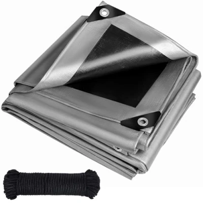 Image of Tarpaulin heavy duty 260 g/m²,Reinforced Eyelets,Weatherproof dust snow UV,for groundsheet Outdoor Camping Garden Furniture pool Building site Caravan Boat Universal cover(Silver black, 2m X 5m)