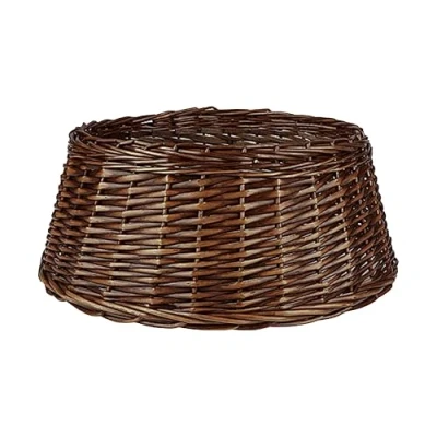 Image of Natural Wicker Christmas Tree Skirt Xmas Stand Cover Decoration Basket (Brown, Medium)
