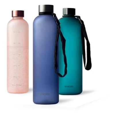 Image of MAMEIDO 1l water Bottle Motivational Time Markings, BPA free, Leak Proof, Tritan Co Polyester Plastic, 1 litre bottle, Sports (Sapphire Blue, 1000ml)