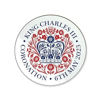Image of Kings Coronation 2023 Official Emblem Round Coasters King Charles III Commemorative Souvenir Gift His Majesty The Royal Memorabilia Gifts