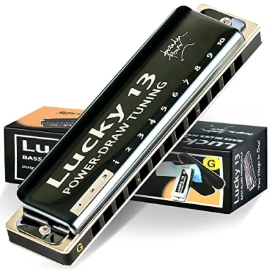 Image of East top Lucky 13 Bass Plus Blues Harmonica Holes Diatonic Harp Mouth Organ Professional Musical Instruments PowerDraw G key for Adults