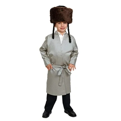 Image of Dress Up America Striped Yerushalmi Chasidic Bekitcha Jewish Rabbi Outfit for Kids Beautiful Set Role Play