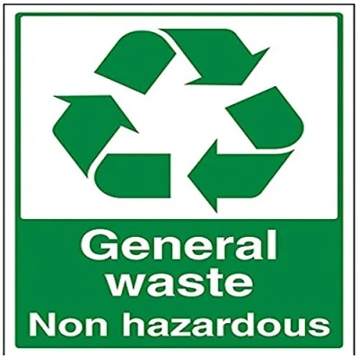 Image of V Safety General Waste, Non Hazardous Recycling Sign 300mm x 400mm Self Adhesive Vinyl
